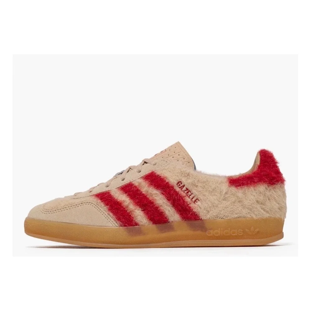 Adidas Gazelle Indoor Sand Red Faux Fur Sneakers Womens 7.5